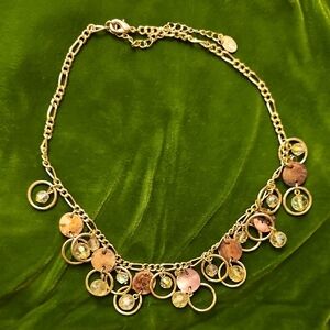 Cookie Lee Vintage 90's Gold-Tone Circle Charm Necklace With Circles Shell Pink